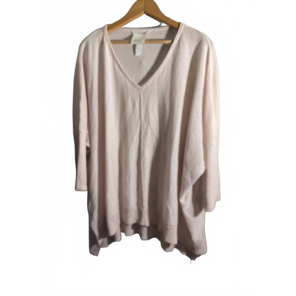 Light Pink  Linen/Silk V-Neck Over Sized Sweater Top 2X